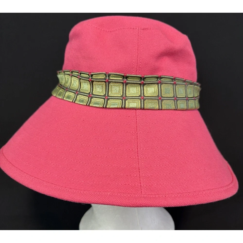 NWT J.Crew Wide Brim Bucket Hat W/Band & Buckle 73752 Sz S-M Pink Summer Beach